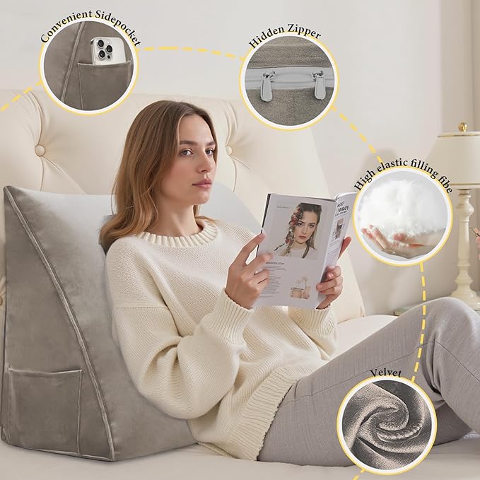 Wedge Pillow Headboard Reading Pillow Triangular Backrest Support Pillow for Sitting in Bed Positioning Support Pillow for Sofa Daybed Removable Cover