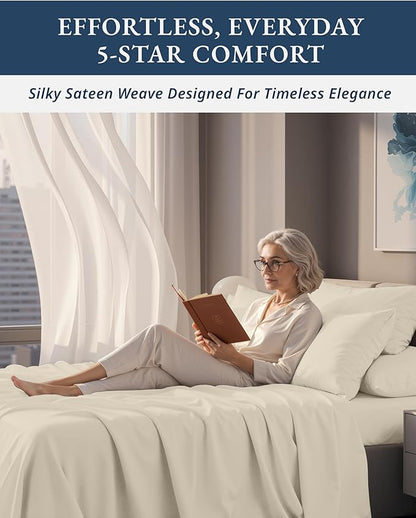 LANE LINEN 100% Egyptian Cotton Queen Sheet Set, Soft & Comfy Hotel Like Thick Fully Elasticized Mercerized Cotton Queen Size Set, No Pill Fade Resistant Queen Sheets, 15" Deep Pocket - Summer Sand