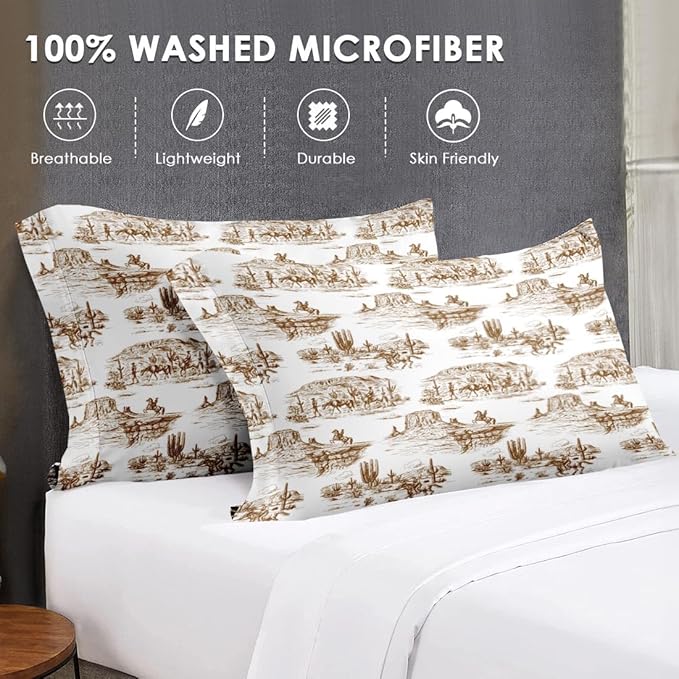 King Size Comforter Set with 2 Pillowcase, American Desert Cowboy Soft 3 Pcs Bedding for Kids and Adults, Western Country Vintage Comforter Set for Room Bedroom Bed Decor