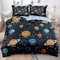 Space Boys Teens Duvet Cover Sets King Size, Black Galaxy Planet Comforter Cover,1 Duvet Cover 79x90 Inches and 2 Pillowcases 20x26 Inches (King,No Comforter)