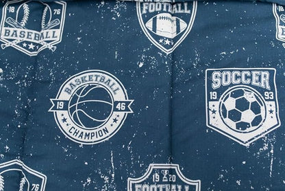 Beddy's Sports Theme Boys Durable Zipper Bedding for Kids, Bed in a Bag, Blue Sheets with Baseball, Football, Basketball, Soccer Comforter, Pillowcase & Pillow Sham, Easy to Make & Wash
