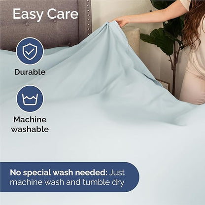 Split King Sheets Set 7 Piece - Includes 4 Pillowcases - Bed Sheets Split King - Soft Hotel Luxury Bedding - Cooling, Comfy & Breathable - 1 Flat & 2 Fitted & 4 Pillowcases w/ Deep Pockets - Ice Blue