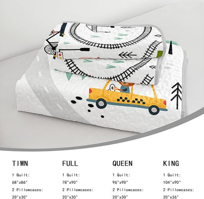 AILONEN Kids Truck 3-Piece Full Bedspread Coverlet Quilt Set for Boys Construction Work Road Cartoon Soft and Lightweight
