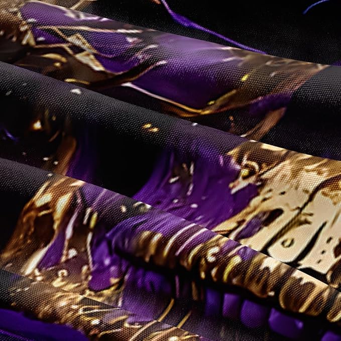 Golden Skull and Purple Roses King Size Duvet Cover Set Flowers Comforter-Cover and Pillowcases Black Background Gothic and Florals Print Bedding Set Bedroom Decor