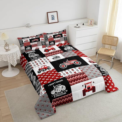 Feelyou Cartoon Tractor Comforter Set Farm Tractor Down Duvet for Kids Boys Toddler Vehicle Truck Bedding Set Harvester Excavator Comforter 1 Comforter Set with 1 Pillowcase Toddler Size