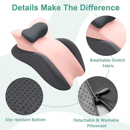 Memory Foam Wedge Pillow, Prone Pillow Headboard & Bed Reading Pillow, Multifunctional Ergonomic Support for Back Pain, Acid Reflux, Sitting Up, Back Cushion with Removable Stretch Cover (Gray Pink)