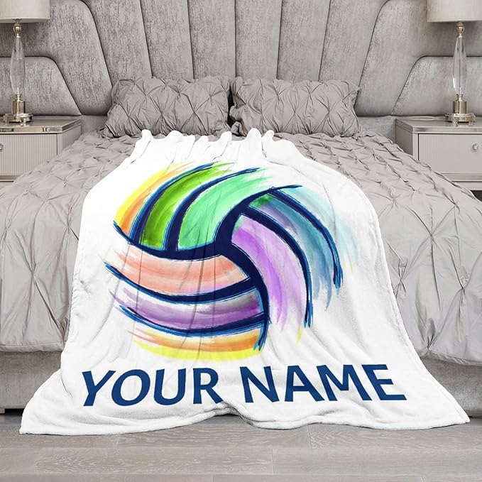 Volleyball Blanket, Personalized Volleyball Gifts for Teen Girls, Custom Girls Sport Blankets Gift for College Team Players, White Soft Plush Kids Throw for Couch Sofa, 40"x50"