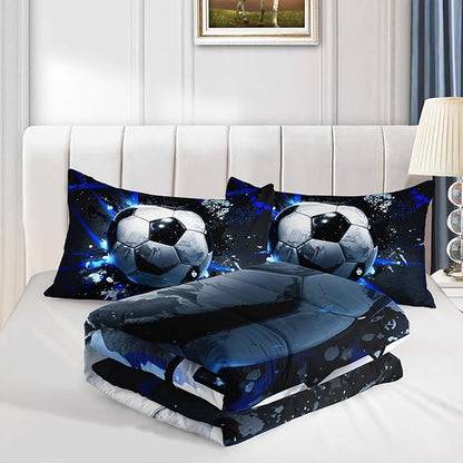 Football Comforter Set Full Size,Balls Game Pattern Kids Comforter for Boys Girls Teens Soccer Room Decor,Sports Themed Football Court Bedding Sets with 2 Pillowcases.