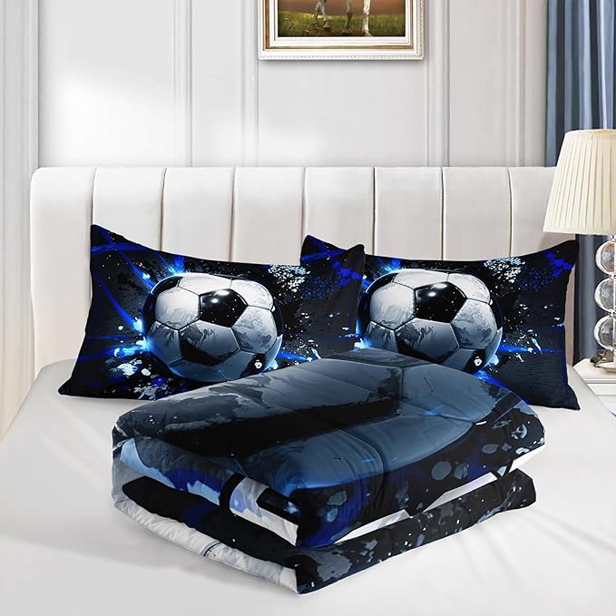 Football Comforter Set Twin Size,Balls Game Pattern Kids Comforter for Boys Girls Teens Soccer Room Decor,Sports Themed Football Court Bedding Sets with 2 Pillowcases.