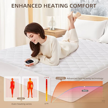 Heated Mattress Pad Quilted Multizone Electric Mattress pad Individual Body and Feet Bed Warmer 9 Heat Settings 1-12 Hours Auto Off Deep Pocket Fast Heating Machine Washable Queen 60''x80''