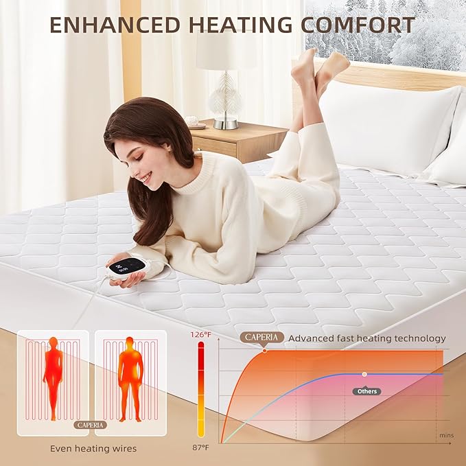 Heated Mattress Pad Quilted Multizone electric mattress pad Individual Body and Feet Bed Warmer 9 Heat Settings 1-12 Hours Auto Off Deep Pocket Fast Heating Machine Washable Cal King 72''x84''