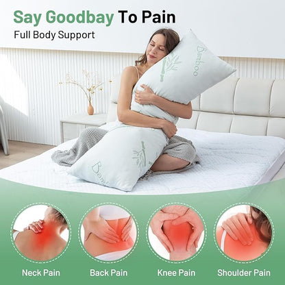 Body Pillow for Adults, Memory Foam Long Pillow for Side Sleeper, Fluffy and Firm Full Body Pillow with Removable Pillowcase,Adjustable Filling,20×54 Inch,Green