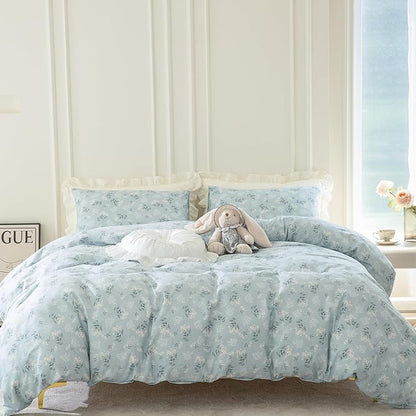 Jane yre Duvet Cover King Floral Brushed Microfiber 3 Pieces Bedding Set Garden Style Blue Pattern Duvet Flower, with Zipper Closure, Luxury Soft Breathable Comfy