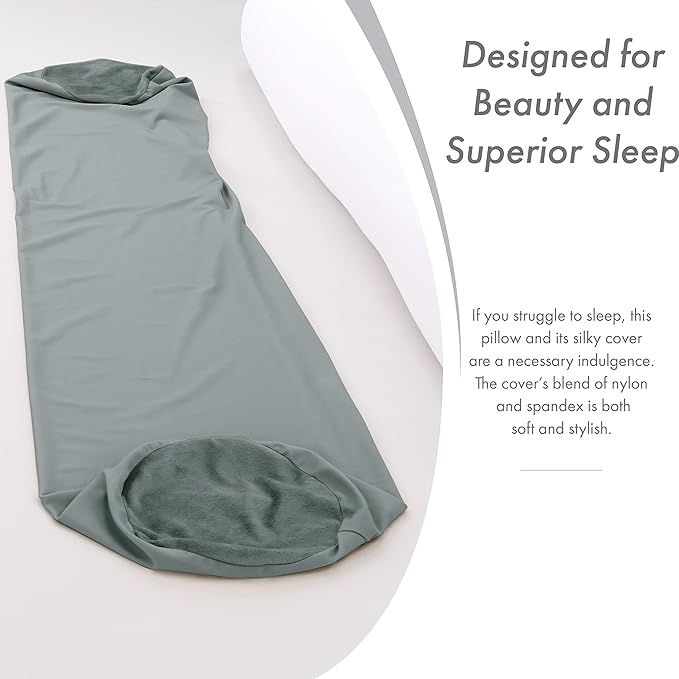 Straight Body Pillow, Full Size Premium Microbead,Side Sleeping/Maternity Pregnant Women, Supportive,Fluffy, Breathable, Cooling, 85/15 Spandex/Nylon Silky Anti-Aging Cover - 48 X 8 - Dark Grey