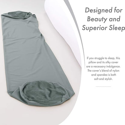 Straight Body Pillow, Full Size Premium Microbead,Side Sleeping/Maternity Pregnant Women, Supportive,Fluffy, Breathable, Cooling, 85/15 Spandex/Nylon Silky Anti-Aging Cover - 48 X 8 - Dark Grey