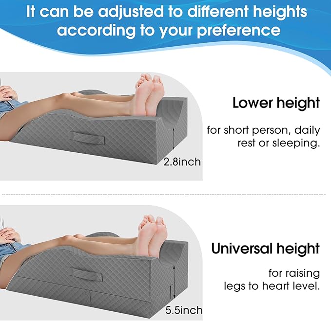 Elevation Pillows for Leg After Surgery, Memory Foam Adjustable Wedge Pillow for Injury or Rest, Ankle Pillow for Sleeping Blood Circulation Full Grey/Double Leg