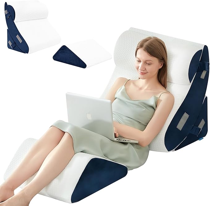 BDEUS 4pcs Orthopedic Bed Wedge Pillow Set for Sleeping, Memory Foam for Sleeping,Breathable Triangle Pillow Wedge, Post Surgery Memory Foam for Back, Leg Pain Relief, Sitting