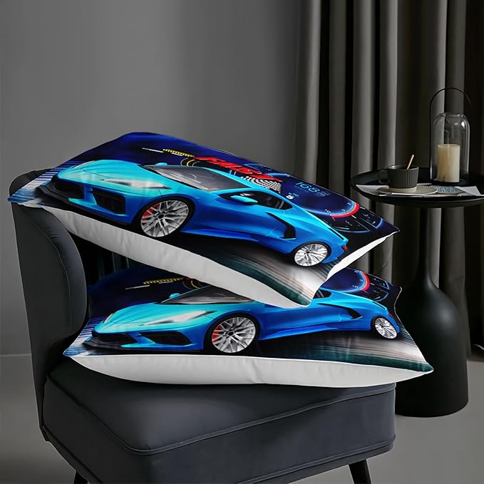 AILONEN Blue Racing Car Comforter Set,Extreme Sports Car Bedding Set for Boys,Teens Queen Size, Automobile Cool Duvet Set,3-Piece,1 Quilt and 2 Pillowcases