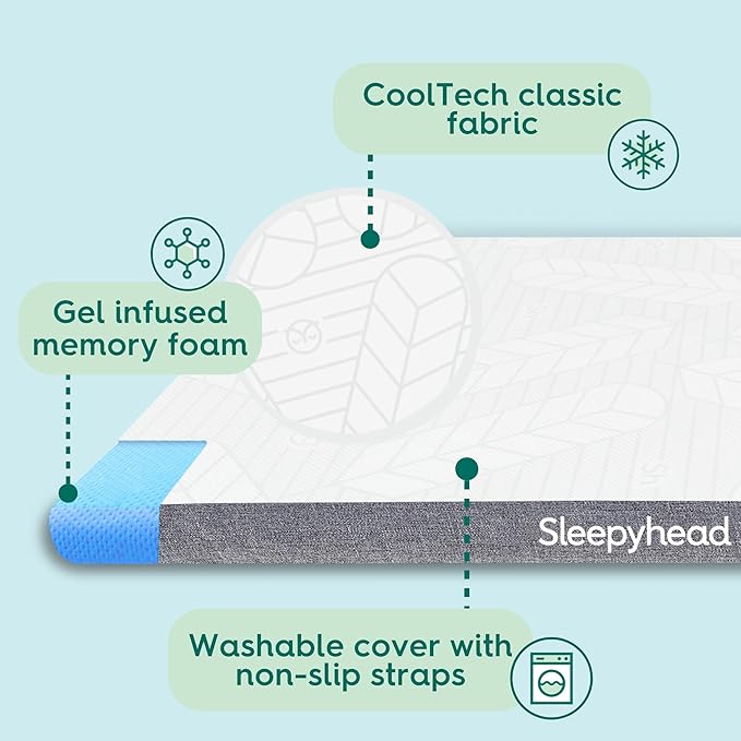 Sleepyhead Twin XL 3 Inch Premium Gel Mattress Topper – Gel Memory Foam Mattress Topper for College Dorm Beds – Cooling, Pressure Relief, Washable Cover, CertiPUR-US Certified (XL Twin 3")