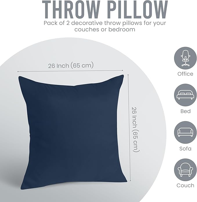 Utopia Bedding 26x26 Pillow Inserts, Set of 2, Navy – Indoor Decorative Throw Pillows for Bed, Sofa & Couch – Soft, Supportive & Fluffy Cushion Inserts