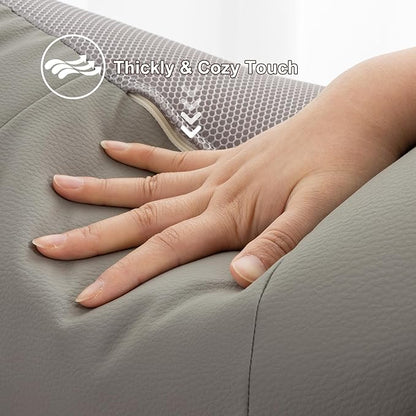 A Nice Night Faux Leather Reading Pillow for All Season,Wedge Bedrest Pillow Backrest with Arms Back Support for Sitting Up in Bed/Couch,Grey