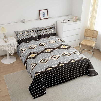 Feelyou Southwestern Bedding Set Geometric Comforter Set for Kids Boys Girls Room Decor Tribal Comforter Toddler Size Native American Design Brown Duvet Set 2Pcs
