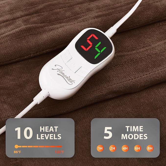 Homemate Electric Heated Blanket King Size - 100"x90" Heating Blanket King Size Dual Control 1/2/4/6/8 Hours Auto-Off 10 Heat Level Over-Heat Protection Flannel Sherpa ETL Certification
