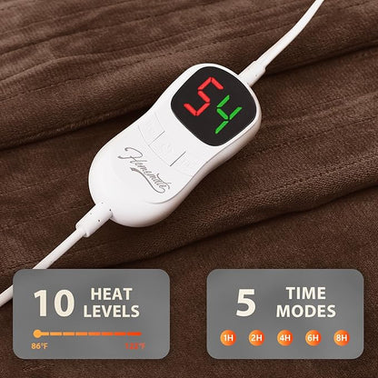 Homemate Electric Heated Blanket Full Size - 72"x84" Heating Blanket Full Size 1/2/4/6/8 Hours Auto-Off 10 Heat Level Over-Heat Protection Flannel Sherpa ETL Certification