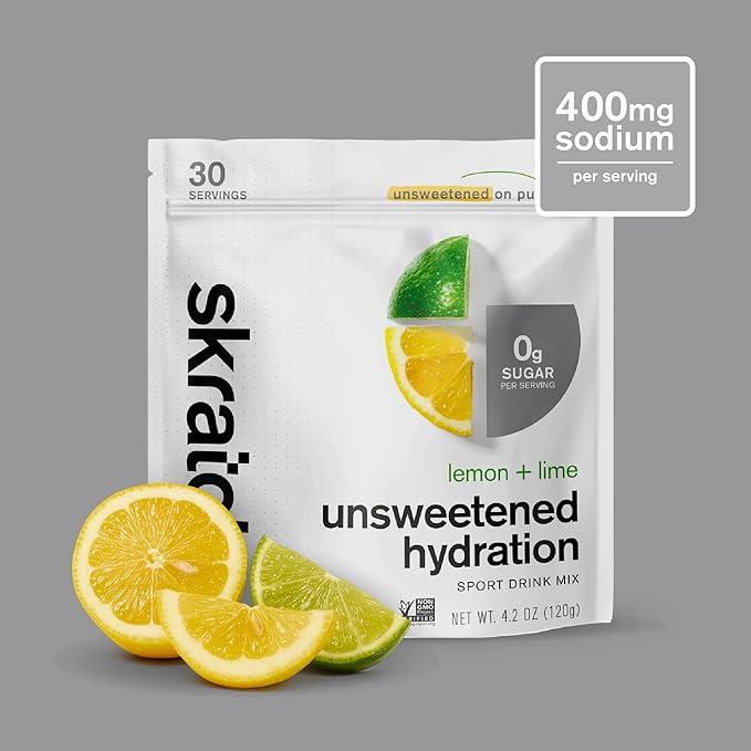 Skratch Labs Unsweetened Hydration Sport Drink Mix | Sugar Free | Electrolytes Booster | Lemon + Lime - 30 Servings | Non-GMO, Vegan, Kosher, Keto, Paleo