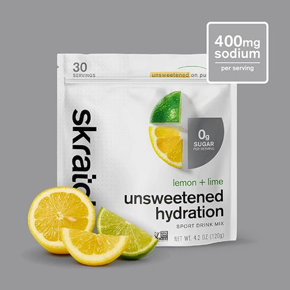 Skratch Labs Unsweetened Hydration Sport Drink Mix | Sugar Free | Electrolytes Booster | Lemon + Lime - 30 Servings | Non-GMO, Vegan, Kosher, Keto, Paleo