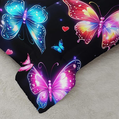 Colorful Gradient Butterfly Comforter 3Pcs Full Tie-Dye Heart Pattern Bedding Set for Kid Teen Girl Boy Adult Sparkling Aesthetics Butterfly Quilt Bed Decor with 1 Comforter and 2 Pillowcases