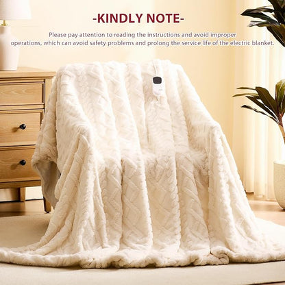 Heated Electric Blanket King Size-100"x90" Heating Blanket with 10 Heating Levels & 5 Time Settings Over-Heat Protection，Winter Warmer for Adults with ETL Certification（Cream）
