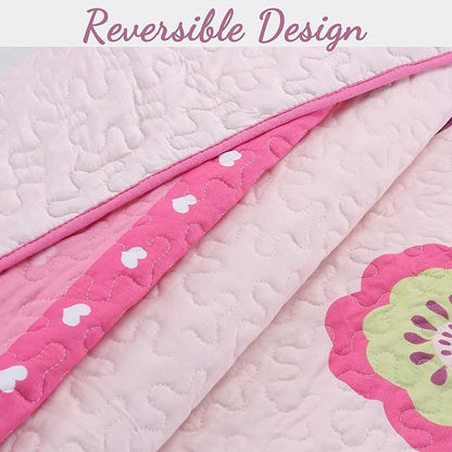 Cozy Line Home Fashions Pink Little Heart Floral Microfiber Reversible Girls Coverlet Bedspread Quilt Set, Bedspread, Coverlet (Flower Garden, Queen - 3 Pieces)