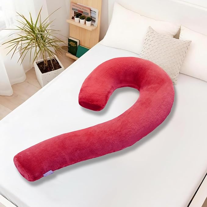 Body Pillow for Adults - Soft Long Bed Pillows Insert for Sleeping - Shredded Memory Foam and Removable Washable Cover - Swan Shaped Side Sleeper Pregnancy Pillow 49 Inch (Red)