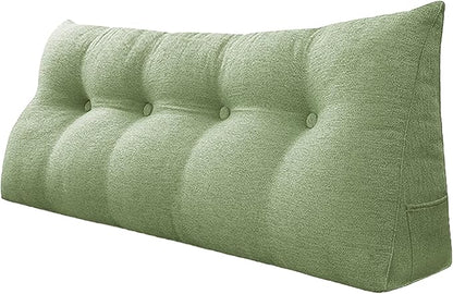 Wedge Headboard Pillow Dorm Room Reading Pillow Back Support for Sitting Up in Bed Bolster Lumbar Cushion Body Positioning Bedrest Cotton Linen 54in Grass Green Full