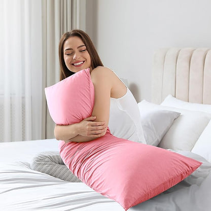 WhatsBedding Memory Foam Body Pillow with Breathable Zippered Cotton Cover, Full Body Pillow for Adults, Long Pillow for Sleeping, Firm Pillow Breathable Fluffy Supportive - Foggy Pink