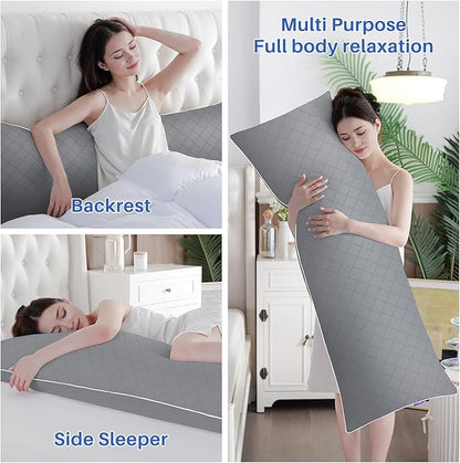 YZ HOME Long Body Pillow for Adults - Firm Body Pillow Insert with Shredded White Memory Foam, Adjustable Height, Soft Support for Side Sleeping, Pregnant Women, Washable (Grey, 20x54 Inch)