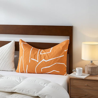 Sidney Sleep Curved Pillow Covers - Full Length Zipper Closure - Premium Soft Brushed Microfiber - 20 x 37 Inches - Fits Curved Side Sleeping Pillows (King, Orange/White)