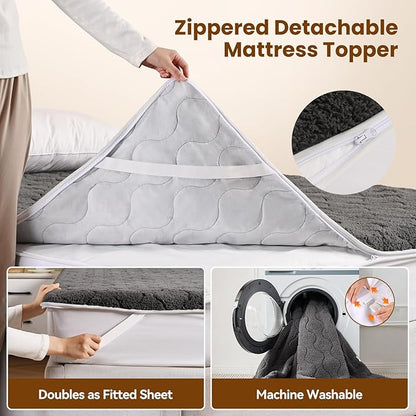 Bearhug Multi-Zone Electric Heated Mattress Pad King Size, Dual Control Bed Warmer with Memory & 11 Heat Level, 1-9H Auto Off, Individual Body & Feet Settings, Deep Pocket ETL Certified, Machine Wash