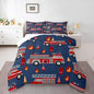 Cartoon Car Bedding Set Fire Truck Comforter Set for Kids Boys Girls Teens Room Decor Firefighter Comforter Firemen Car Vehicle Fire Engine Blue Red Duvet Set 2Pcs Twin Size With 1 Pillow Case
