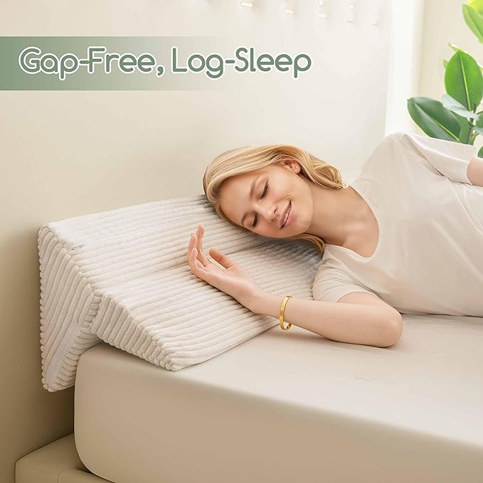 HIGOGOGO Queen Size Wedge Pillow for Headboard Gap - Multi Functional Mattress Wedge Bed Gap Filler Close The Gap (0-7") Between Your Mattress and Headboard or Wall (Beige 60"x11"x9")