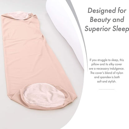 Straight Body Pillow, Full Size Premium Microbead,Side Sleeping/Maternity Pregnant Women, Supportive,Fluffy, Breathable, Cooling, 85/15 Spandex/Nylon Silky Feel Anti-Aging - 48 X 8 - Cream Peach