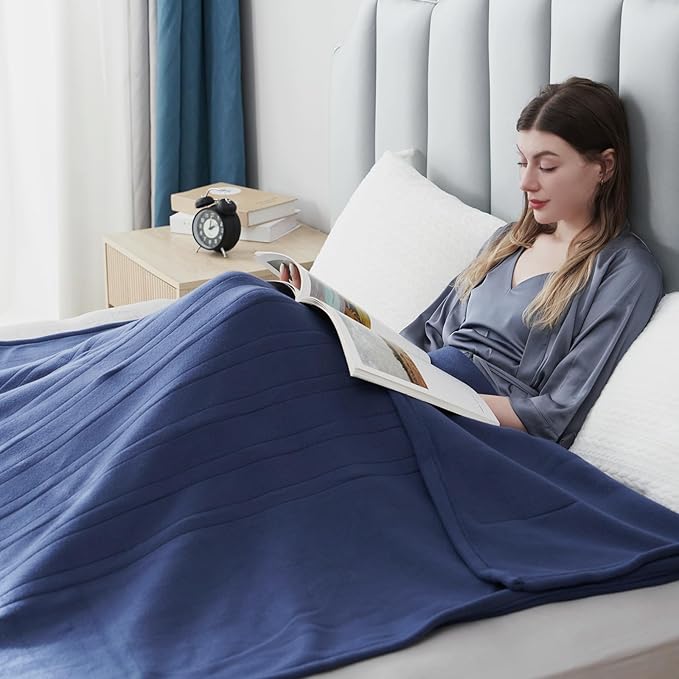 Electric Heated Blanket Full Size 72"x84", 4 Heating Levels & 10H Auto Shut Off, Soft Fleece Overheating Protection, Machine Washable, Dark Blue