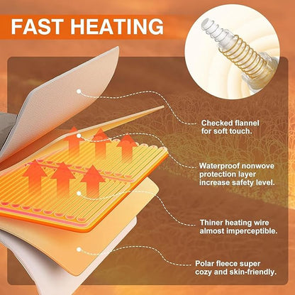 Electric Blanket, Heated Blanket with 6 Heat Levels & 10 Hours Auto Off, Soft Checked Flannel Fast Heating Blanket with ETL & FCC Certification (Gray, 62"X84")