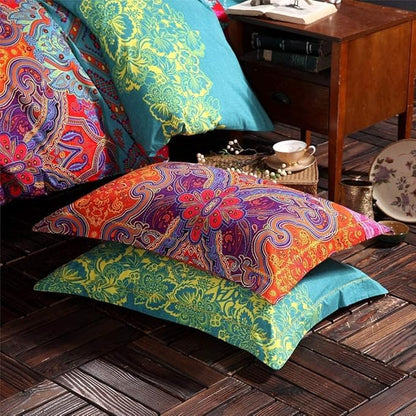 CottonLife Boho King Duvet Cover Soft Cotton 3 Pieces Boho Bedding Sets King Boho Exotic Colorful Chic Style Teal Orange Bohemian Retro Print Duvet Cover King, with Zipper Closure (NO Comforter)