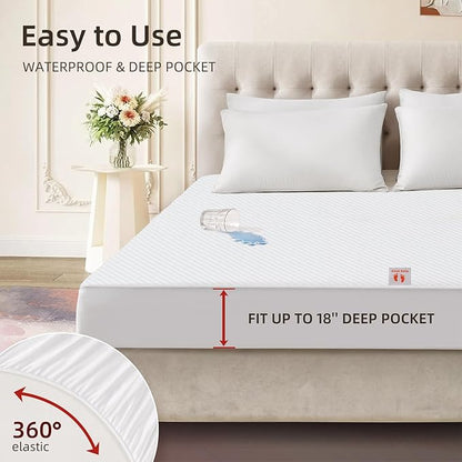 Bwarm Waterproof Heated Mattress Pad, ETL Certified Bed Warmer with Memory Function 9 Heat Settings, 1-12 Hours Auto Off Deep Pocket, Machine Washable, White Full