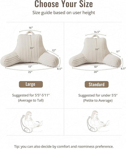 Blissful Diary Reading Pillow for Sitting in Bed, Flannel Back Pillow Bed Sitting Up for Adult & Children, Backrest Cushion for Sit Up in Couch or Floor, Dorm Essentials, Cream White