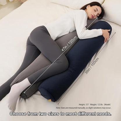 Long Pillow for Bed – Round Bolster Pillow for Adults, Body Pillow for Sleeping, Ergonomic Support,39 x 7.87 Inches,Steel Gray