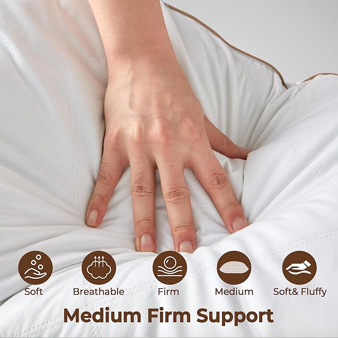 WOLKI Feather Pillows Queen Pillows Set of 2, 100% Soft Cotton Cover Bed Pillows, Hotel Pillow for Back, Stomach or Side Sleepers