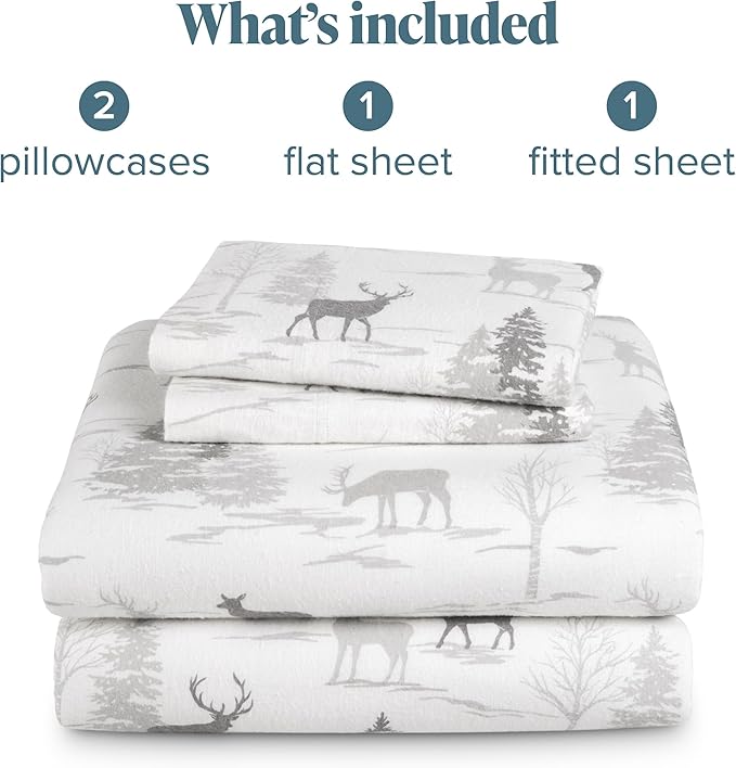 Bare Home Flannel Sheet Set Prints, 100% Cotton, Velvety Soft Heavyweight - Double Brushed Flannel for Extra Softness & Comfort - Deep Pocket - Bed Sheets (Full, Elk)